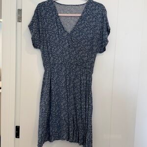 Cottage Core Blue Floral V-Neck Short Sleeve Women’s Dress